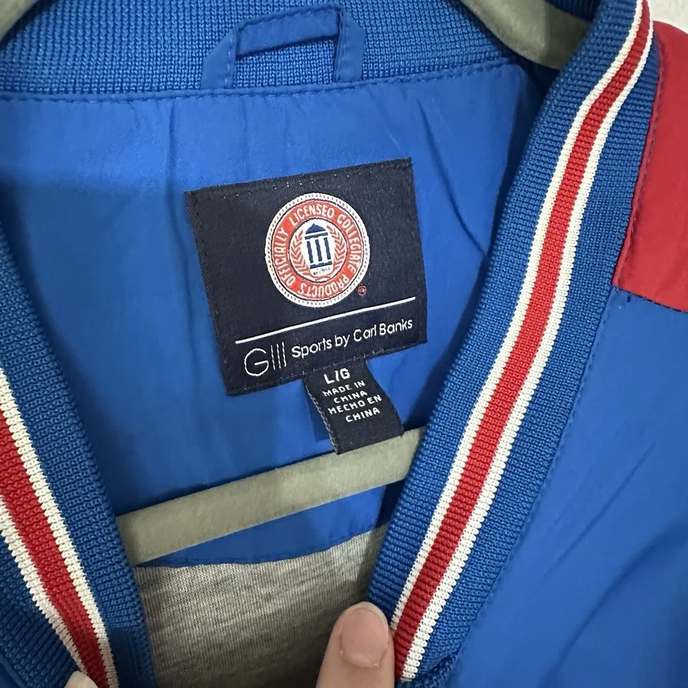 Kansas Jayhawks Jacket Mens L Blue Red NCAA Basketball‎ Pullover Carl Banks KU